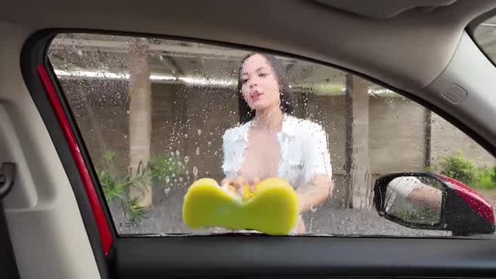 She Washes His Car… And Her Firm Chest Peeks Out